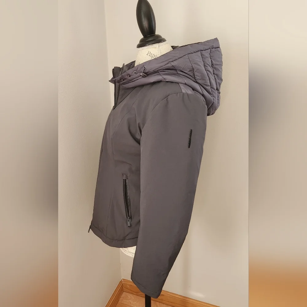 BOMBOOGIE women winter puffer grey hooded jacket size M - Picture 6 of 9